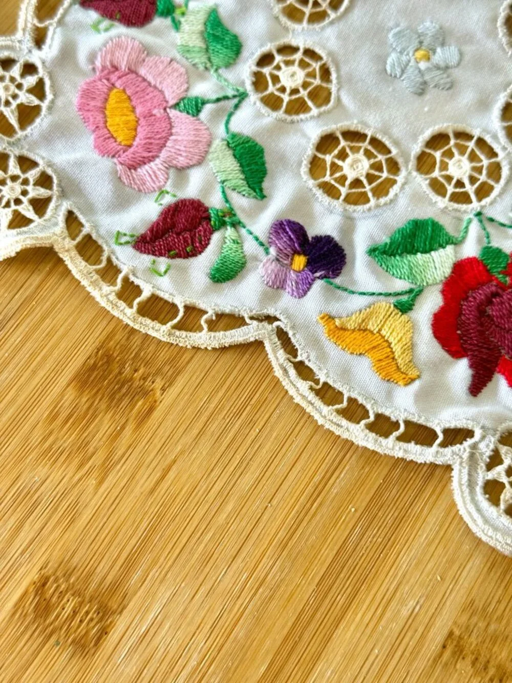 Vintage Mid Century Kalocsa Style Doily In Cotton And Lace Detail